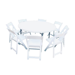 60 Round Table & 8 White Resin Chair Combo